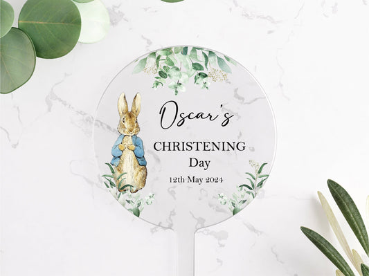 Christening cake topper, personalised Peter Rabbit cake topper. - Mancub Prints