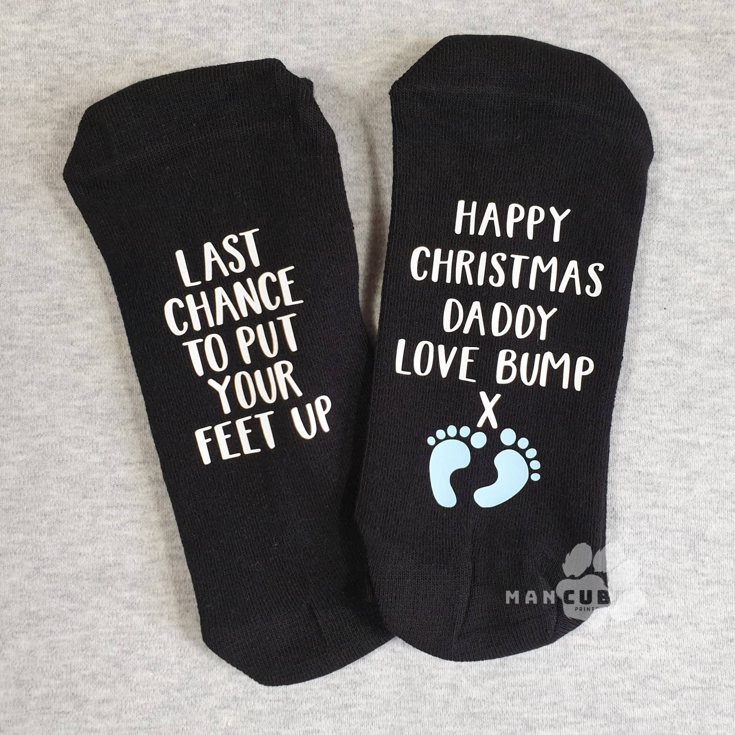 Christmas gift from Bump, stocking present for new dad, personalised socks. - Mancub Prints