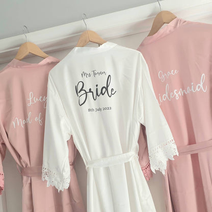 Personalised Bridesmaid Robes, Bridal Robes, Bridesmaid gifts, Personalised Lace Robes. - Mancub Prints