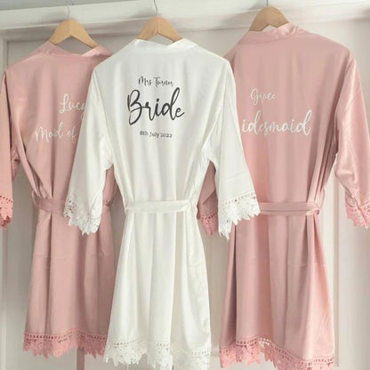 Personalised Bridesmaid Robes, Bridal Robes, Bridesmaid gifts, Personalised Lace Robes. - Mancub Prints