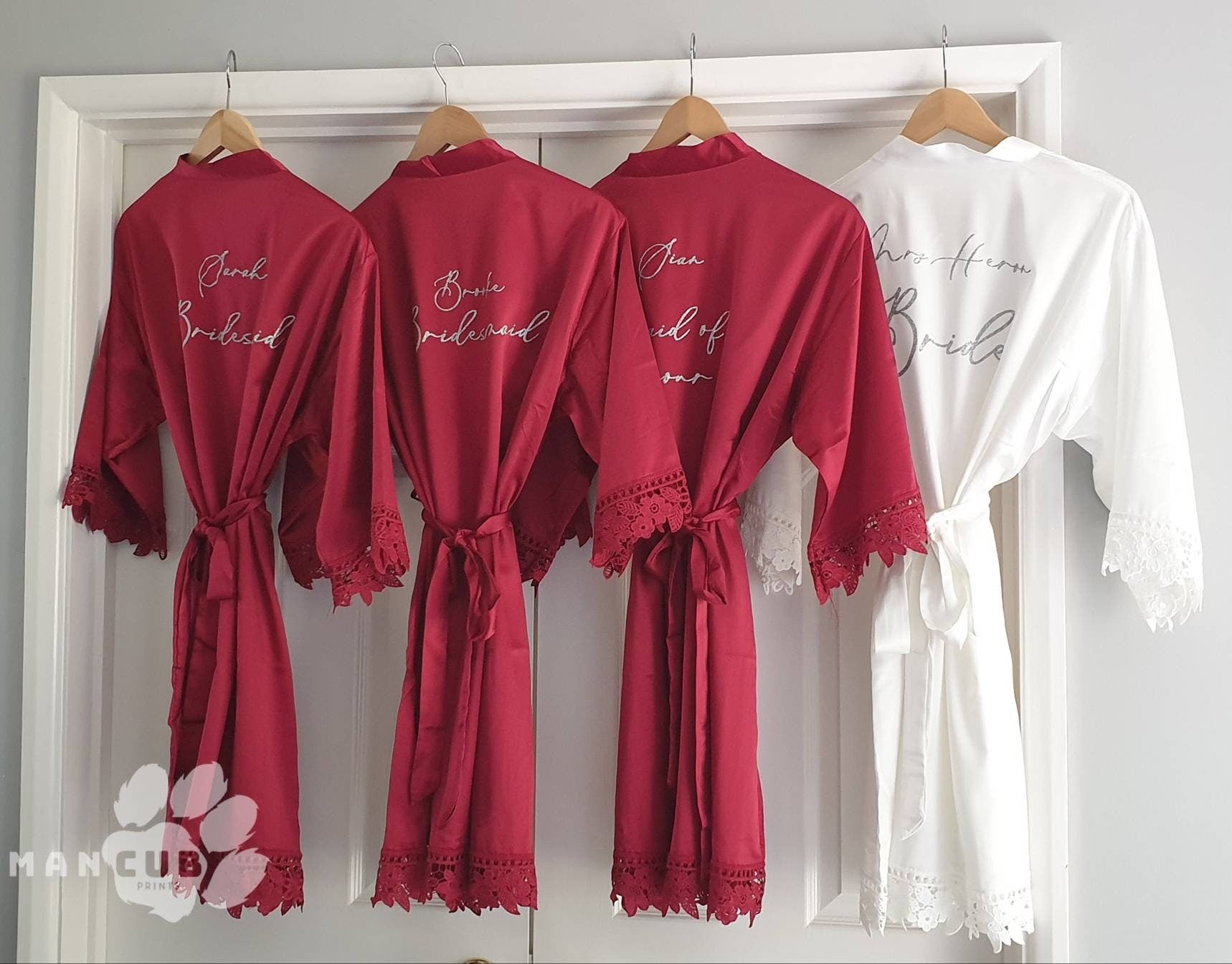 Personalised Bridesmaid Robes, Bridal Robes, Bridesmaid gifts, Personalised Lace Robes. - Mancub Prints