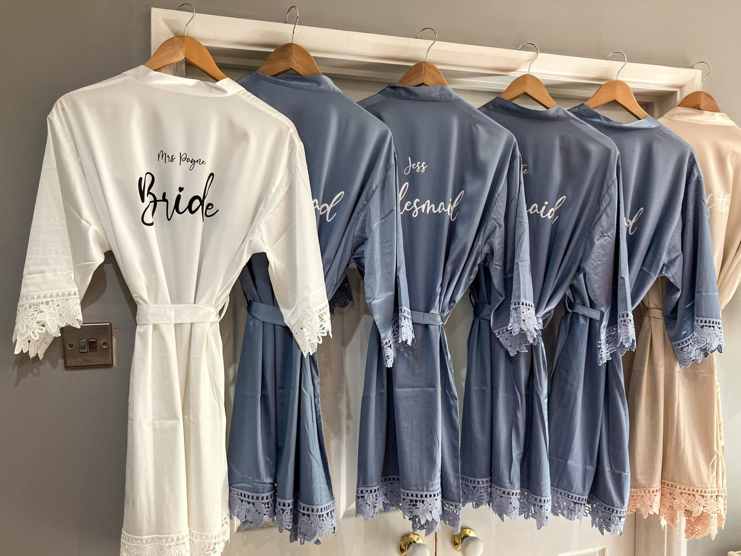 Personalised Bridesmaid Robes, Bridal Robes, Bridesmaid gifts, Personalised Lace Robes. - Mancub Prints