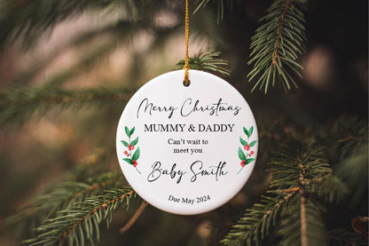 Personalised Expecting Parents Christmas Tree Decoration, Pregnancy Christmas Decoration. - Mancub Prints