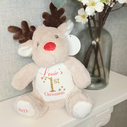 Personalised First Christmas Teddy Reindeer, Reindeer Teddy, Baby's 1st Christmas Teddy - Mancub Prints